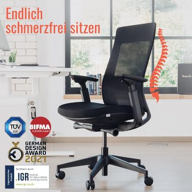 Крісло Yaasa Ergonomic – ергономічне офісне крісло з підтримкою попереку та регульованими підлокітниками – поворотне крісло з регулюванням опору спинки – для дому та офісу – 120 кг (Чорний, Essential)