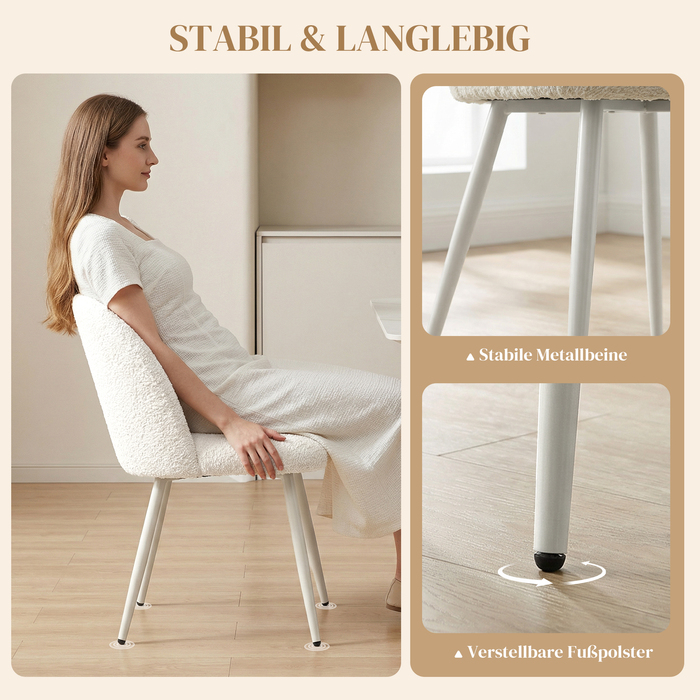 Обідні стільці для кухні, м'яко оббиті жаккардом, розміром 50,5 x 57,5 x 78,5 см, кремово-білі