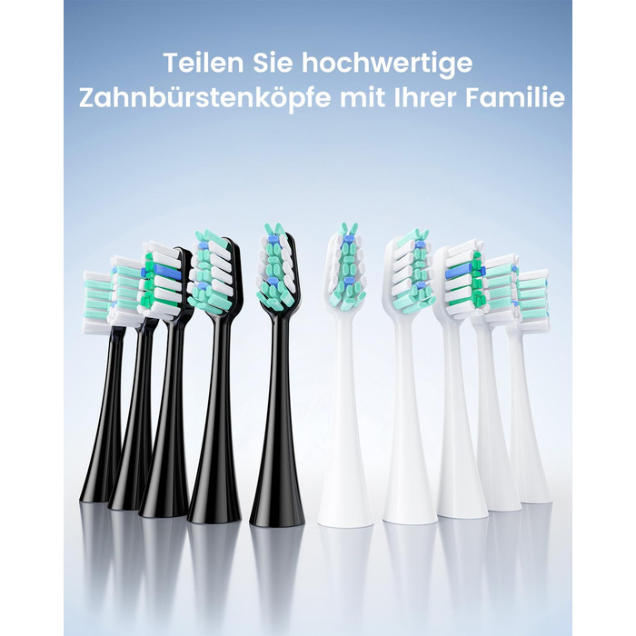 Електрична зубна щітка для дорослих та дітей - звукова, 8 насадок (3 типи), 90 днів роботи, 5 режимів, 50000 VPM, кейс для подорожей, таймер (Чорний + Білий)