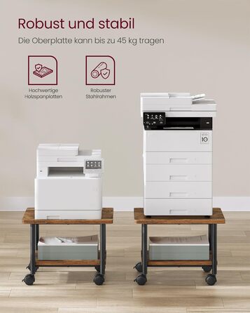 Столик для принтера VASAGLE на колесах, з полицею, для офісу та дому, індустріальний стиль, вінтажний колір, OPS002B01V1