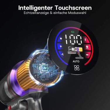 Акумуляторний пилосос V16 600W 55Kpa 80хв з LED-дисплеєм для килимів, шерсті тварин та твердих підлог