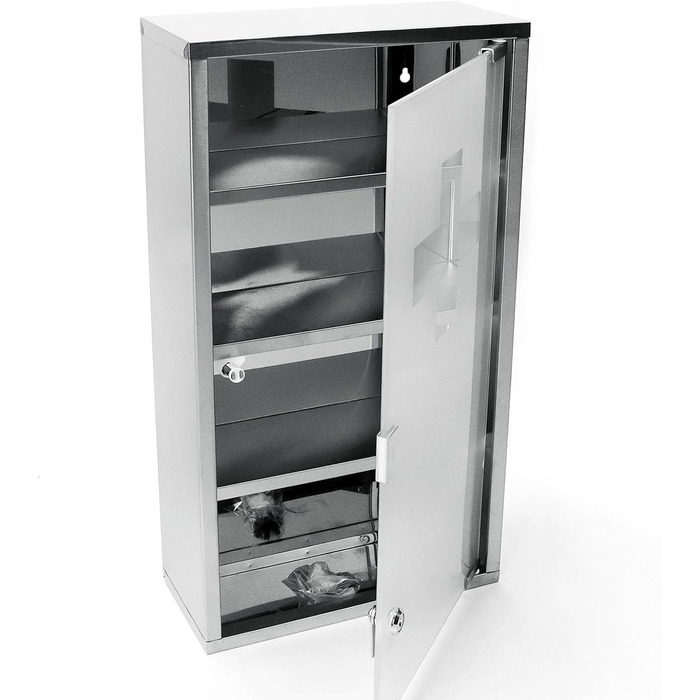 Шафа для ліків з ключем, 60x30x12 см, 4 відділення, металева, з дверцятами зі скла, включаючи 2 ключі (біла)