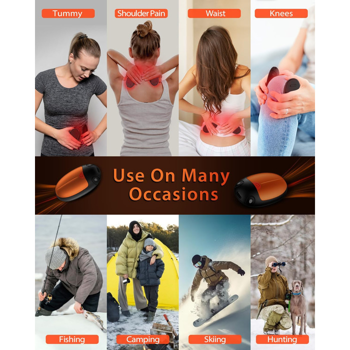 Електричні грілки для рук VTHW, набір 2 шт. - 20 годин тепла, USB, 3 температурні режими, для спорту та Raynaud's, помаранчевий