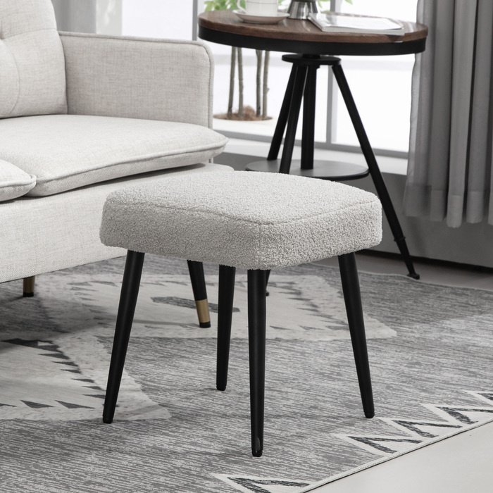 HOMCOM Footstool Квадратний табурет з кашеміровим виглядом, підставка для ніг зі сталевими ніжками, ідеально підходить для вітальні та спальні, світло-сірий