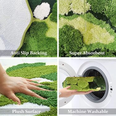 Килимок для ванної кімнати з м'яким мохом, 152 x 61 см, прямокутний, Boho стиль, антиковзаюча, швидковисихаюча, для кухні, спальні, умивальника
