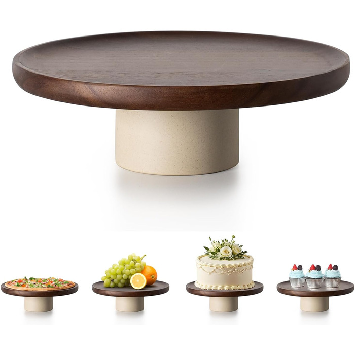 Підставка для тортів CEEFU Rustikaler з акацієвого дерева, 22.9 см, натуральний колір, для весільних тортів, сервірування випічки, десертів, перекусів, презентації на вечірках, днях народження