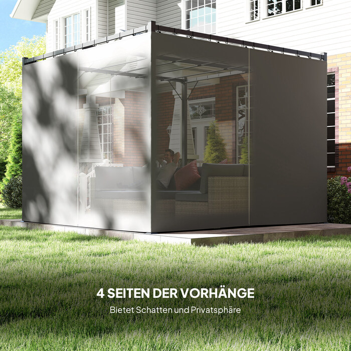 Пергола 3x3 м, вільна стоянка, навіс для тераси зі зсувним дахом, 4 бокові панелі, стійка до УФ-випромінювання, світло-сіра