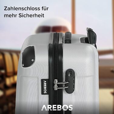 Набір валіз Arebos 3шт. з ABS-пластику | Чемодан на колесах з телескопічною ручкою | З замком-блискавкою, 360° колеса | Розміри M, L, XL | Срібний