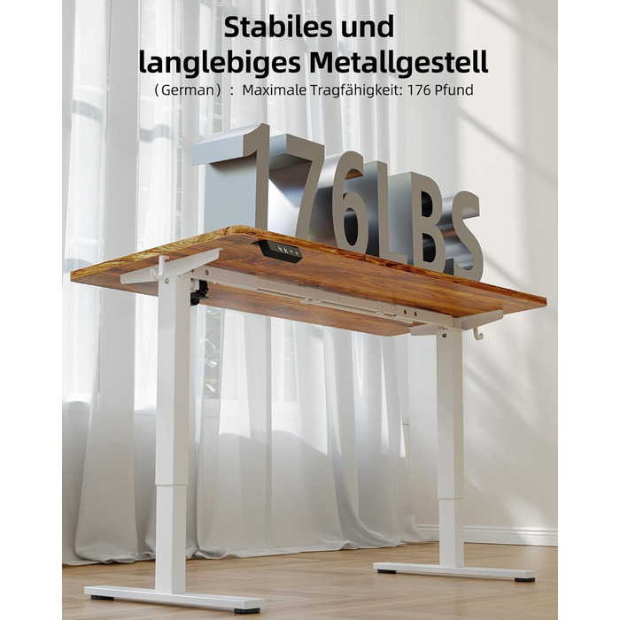 Регульований стіл BEXEVUE 120x60 см, електричний, з пам'яттю, для комп'ютера, білий