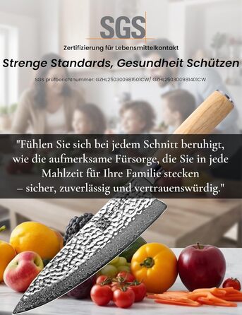Японський ніж Сантоку 18 см з VG-10 сталі Дамаск (67 шарів), сертифікована гострота та зносостійкість, для кухні та як подарунок