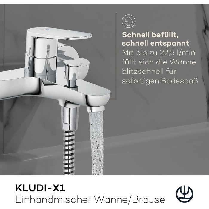 Змішувач для ванни KLUDI-X1 з двома споживачами, накладний на стіну, з S-перехідниками, одноручний для ванни та душу, хром