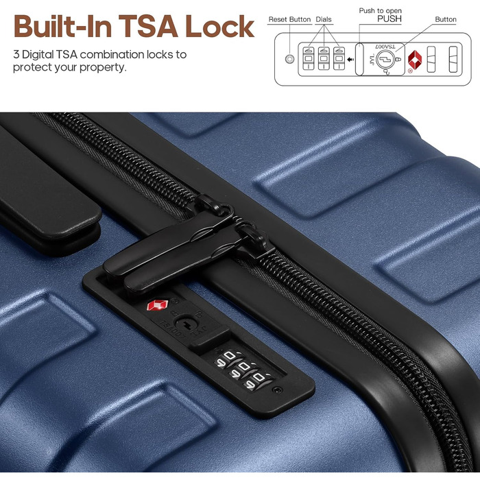 Набір валіз Roadcheer: Тріо валіз на колесах з полікарбонату з TSA-замком + рюкзак, 3 косметички та сумочка для взуття (Блакитний)