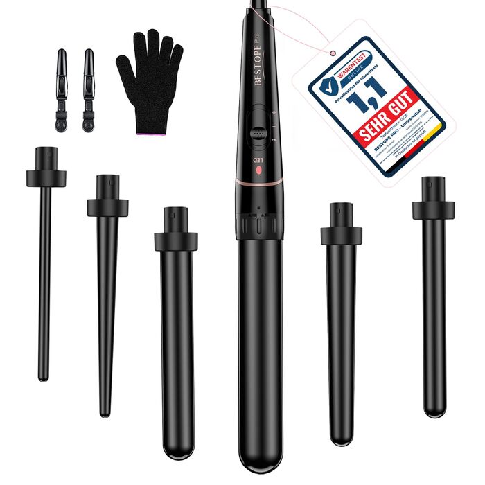 BESTOPE PRO Локкенштаб 6-в-1: великі та малі локони, різні насадки, регулювання температури, чорний