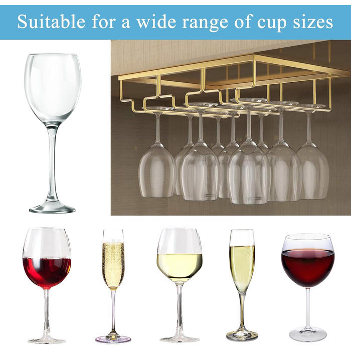 Тримач для келихів вина GBCHOOSE (2 шт.), золото, під шафу, для барів та кухні