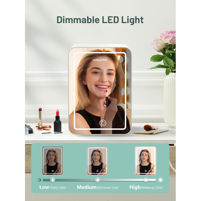 Міні-холодильник VINATO для косметики та напоїв, 4 л, з LED-дзеркалом, 220V/12V, білий