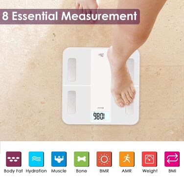 Цифрові ваги для ванної кімнати Шкала жиру в організмі Uten Bluetooth Ваги для тіла Цифрові ваги складу тіла з APP Ваги аналізатора тіла 180 кг 400 фунтів білий