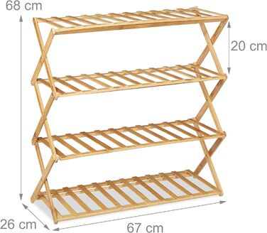 Підставка для взуття Relaxdays, 4 рівні, 12 пар взуття, бамбук, 68x67x26 см