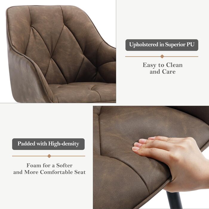 Крісла для їдальні WOLTU (2 шт.), для кухні та вітальні, ергономічні м'які крісла з підлокітниками, металеві ніжки, вінтажне штучне шкіряне сидіння, темно-коричневі