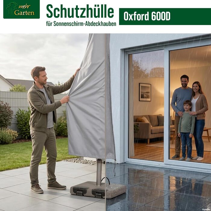 Чохол для парасольки круглий Ø до 450 см, квадратний до 320x320 см, сірий, Oxford 600D, водонепроникний, UV-стійкий