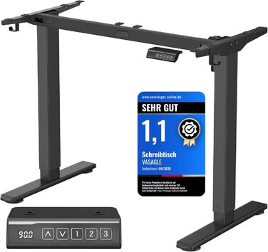 Електричний регульований стіл VASAGLE, сталеве каркас, без стільниці, з 2 гачками, пам'ять 3 положень, чорний (LSD021B01V2)