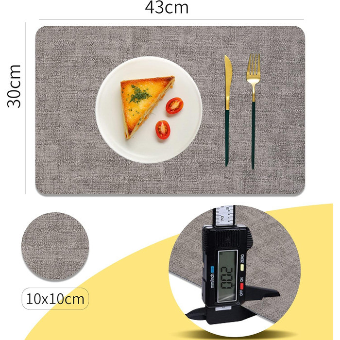 Набори підставки під тарілки Purejoy Platzsets, 6 шт., сірі, миючі, з ПУ шкіри, стійкі до ковзання та тепла, 43x30 см, для дому, кухні, обіднього столу