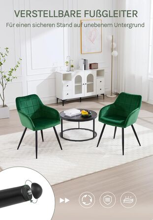 Крісла для їдальні WOLTU, крісла для кухні, м'які крісла з підлокітниками, 8 шт., темно-зелений, з велюровою оббивкою та металевими ніжками