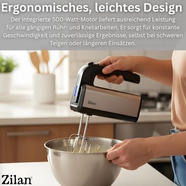 Міксер ручний електричний 500 Вт з підставкою - професійний кухонний міксер з 5 швидкостями та турбо, насадки для тіста та збивання (нержавіюча сталь)