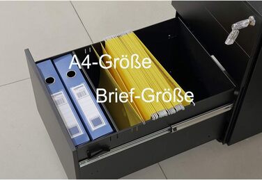 Шафа для документів, офісна шафа з 3 висувними ящиками, коліщатками, анти-перекидання, 50x39x60 см (Чорний)