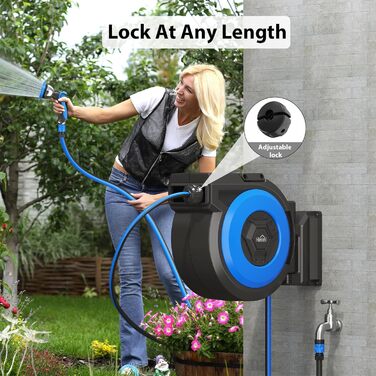 Himimi автоматичний водяний шланг 30м + 2м настінна коробка, поворот на 180°, ролики для саду, автоматичний з 10-в-1 розпилювачем, кріплення на стіну для поливу