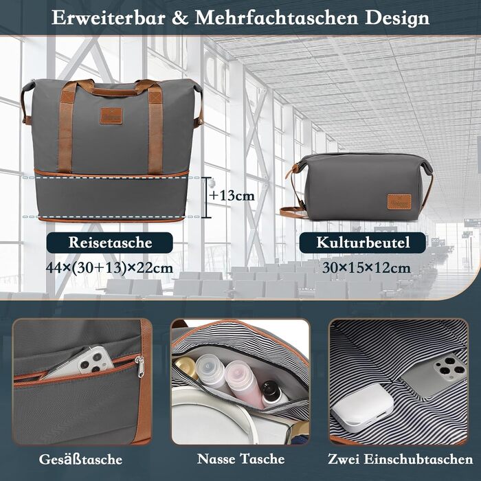 Набір валіз Joyway 5шт з ABS пластику, розширюваний, з TSA-замком, 4 колеса, сірий. Включає: валізу, велику сумку, косметичку.