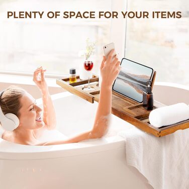Підставка для ванни з текового дерева, розширювана, з тримачами для вина та телефону, книжкова стійка, для дому, спа, релаксації та читання, натуральне світле горіхове дерево