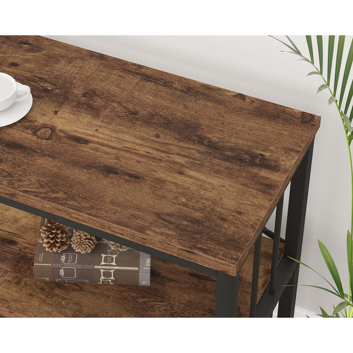 Низька полиця для книг IBF з 3 ярусами, індустріальний стиль, метал та дерево, 120x34x74 см, коричневий