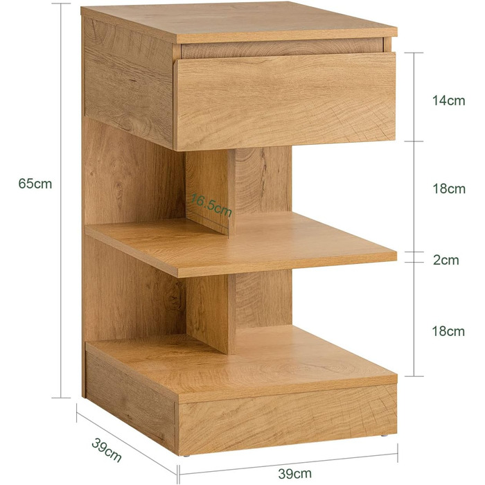 Тумбочка/тумбочка SoBuy FBT49-W з 1 шухлядою та 3 полицями, BHT 39x65x39см (натуральна, )