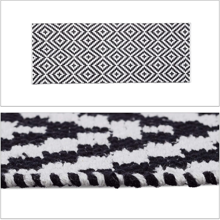 Бавовняний килим для відпочинку, нековзний бігун, килимок для бігу в передпокої, тканий, чорний, білий килим для вітальні (80x200 см)