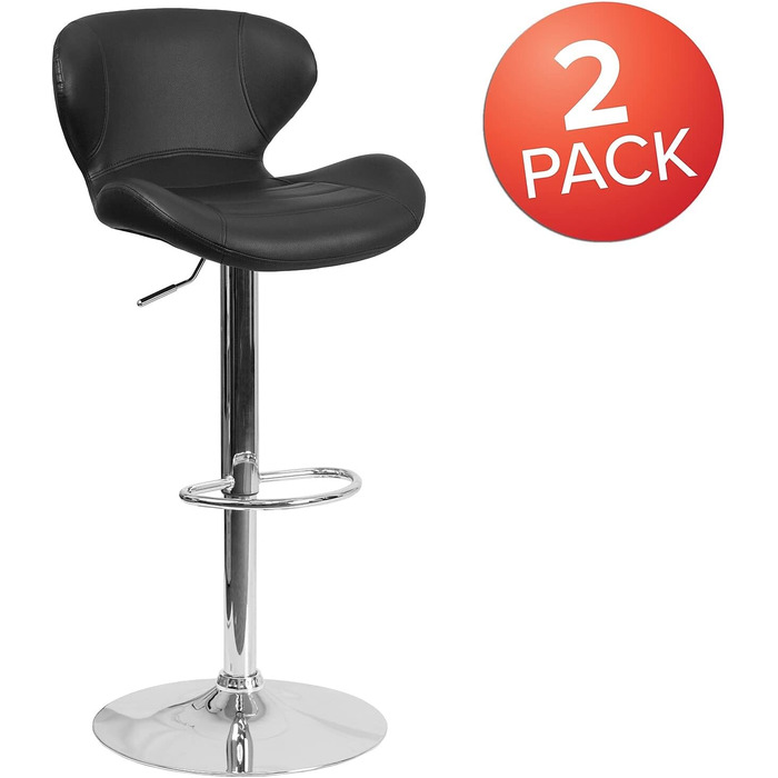 Барний стілець Flash Furniture Denville, регульована висота, з хромованою основою, спинка, 2 шт. (Чорний вініл)