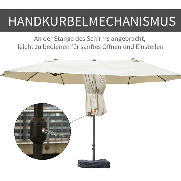 Парасолька для патіо Outsunny Double Parasol Garden з ручною рукояткою та підставкою для парасольки, овальна 460 x 270 x 240 см у кремово-білому кольорі