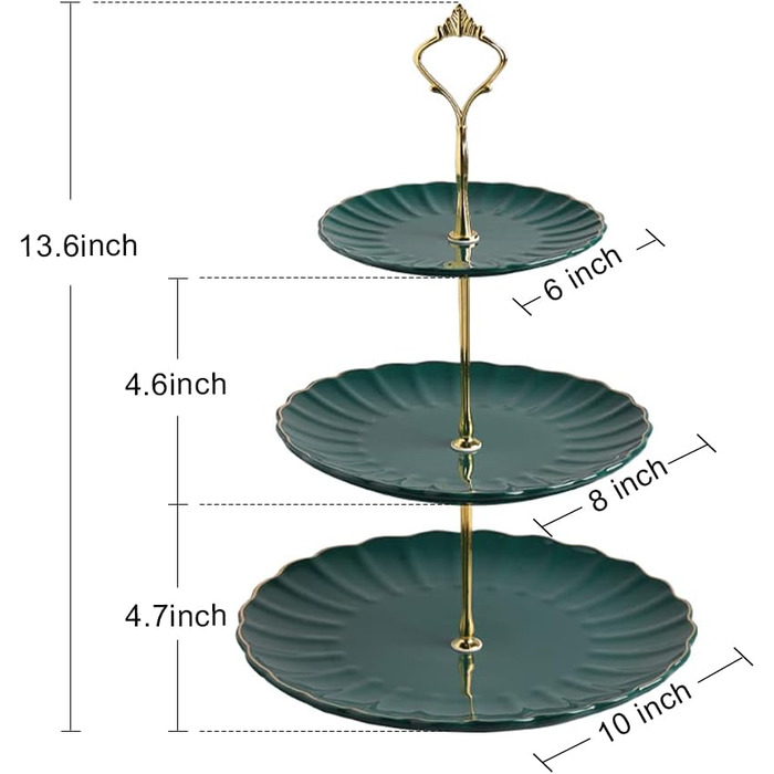 Стійка для тістечок Sweejar Home з кераміки, 3 яруси, для весілля, десертів, тістечок, чаювання, сервірування їжі (Смарагдовий)