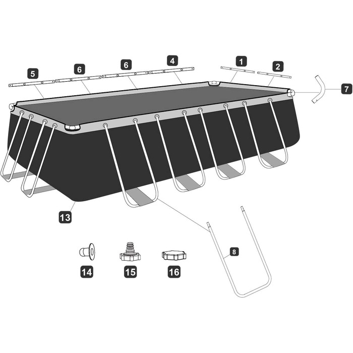 Каркасний басейн Bestway Power Steel, 488 x 244 x 122 см, прямокутний, сірий, 11 532 літра, без насоса та аксесуарів, запасна частина, запасний басейн 488 x 244 x 122 см сірий