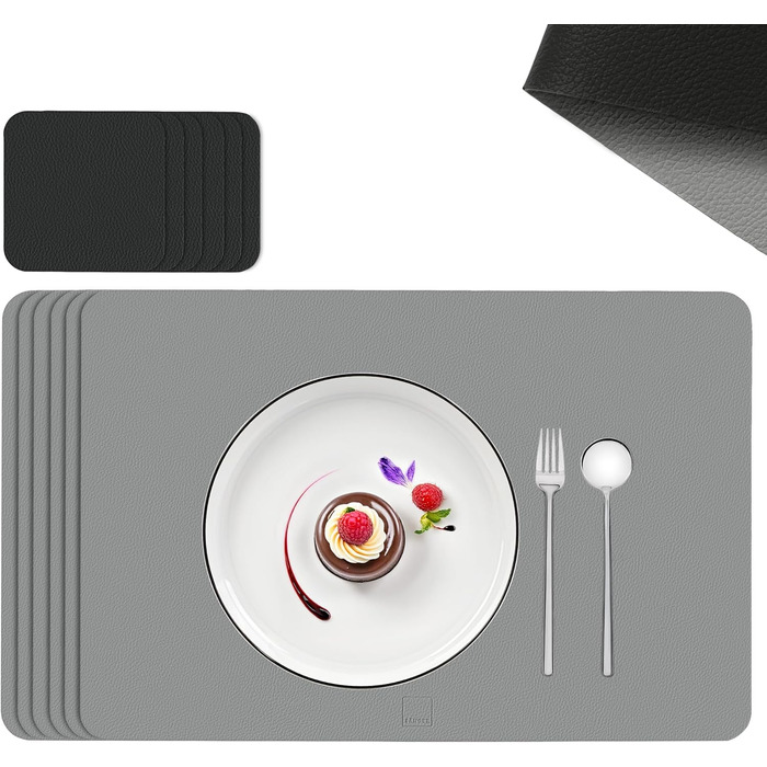 Набір підставок та серветок SÄNGER з екошкіри, 12 шт. (44,5*30 см), вологостійкі, протиковзні, для 6 осіб, антрацит/коричневий