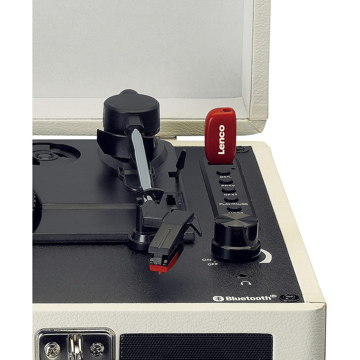 Вініловий програвач Lenco Classic Phono TT-116 з Bluetooth, 3 швидкості (33/45/78 об/хв), RCA-вихід, вбудовані стереодинаміки, вінтажний дизайн, кремовий колір