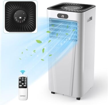 Мобільний кондиціонер COSTWAY 7000 BTU з гнучким шлангом, 2,1 кВт, охолодження 16-32℃, вентиляція з 2 швидкостями, осушення 19 л/добу, сплячий режим, для кімнат до 25 м²
