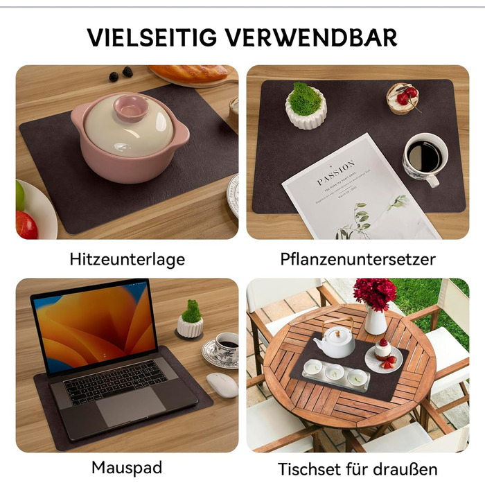 Набори серветок на стіл, відмивані, підставки під горнятка, термостійкі, з екошкіри, двосторонні, для обіднього столу, декор, для вулиці, 43x30 см, світло-зелений+бежевий (6 шт., кутові, кава+чорний)