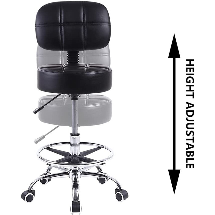 Стілець на коліщатках KKTONER робочий стілець зі спинкою регульований по висоті 53-68 см салонний стілець зі штучної шкіри (чорний)