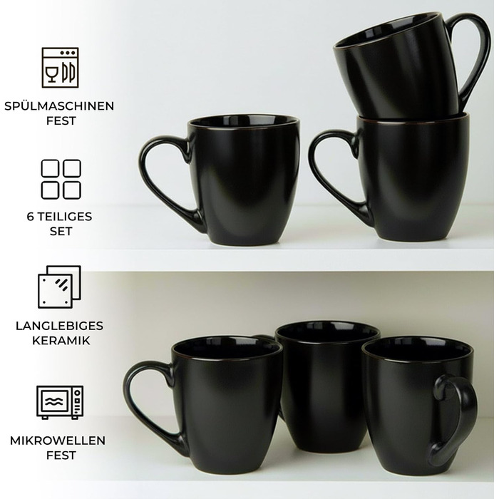 Набір з 6 кавових чашок Miamio Le Papillon, 350 мл, чорний колір