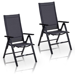 Садовий стілець KHG Складаний стілець Alu з високою спинкою, регульована спинка в 8 напрямках з підлокітником, антрацитово-сірий атмосферостійкий до іржі, 120 кг з можливістю завантаження, балконний стілець, попередньо зібраний, пластикова тканина (2 шт. и)