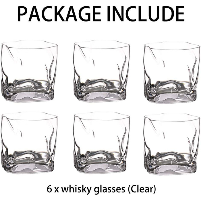 Нерегулярний Набір склянок для віскі зі складками з нахилом шотландське скло 50 мл модна чашка для віскі для тата, чоловіка, друзів, скляний посуд для бурбона / рома / чашки для барбекю (прозора, 6)