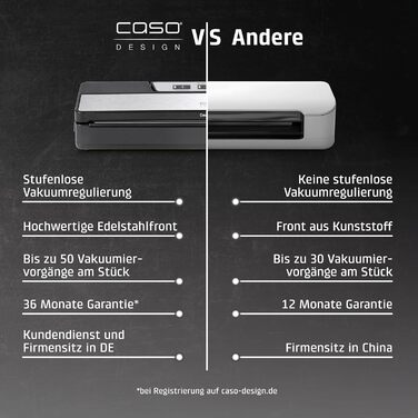 Вакууматор CASO VR 190 advanced — професійний вакуумний пакувальник з широким швом 2,5 мм, 10 пакетів у комплекті