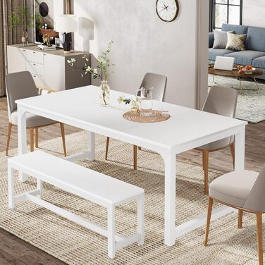 Стіл Tribesigns 180x80 см, індустріальний кухонний стіл для 6-8 осіб, прямокутний стіл для їдальні, кухні, вітальні, з міцними металевими ніжками (Білий)