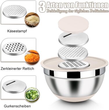 Набір місок Homikit з нержавіючої сталі, 6 шт. з тертками, кришками та силіконовим дном, 4.6/2.8/2.5/1.6/1.2/0.7 л, зелений