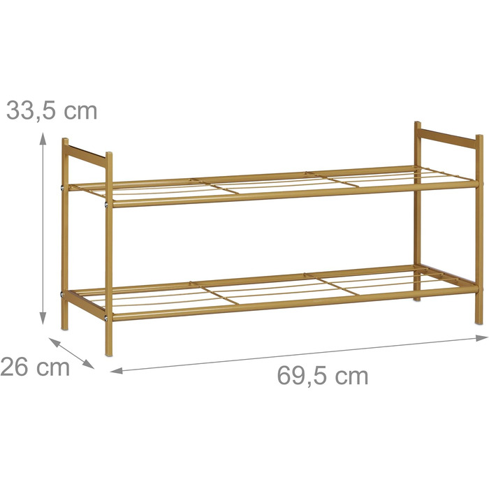 Полиця для взуття Relaxdays SANDRA, 2 рівні, для 6 пар взуття, металева, полиця для взуття, HWD приблизно 33,5 x 69,5 x 26 см, металева полиця 2 полиці (медово-коричневий)